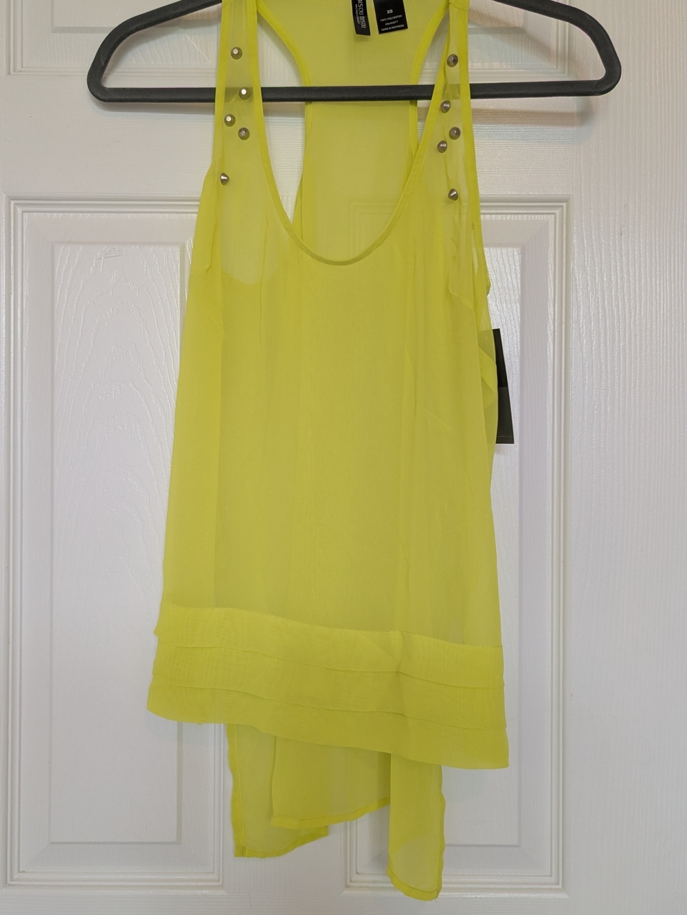Sheer Sleeveless Layered Tunic Tank Top - Neon Yellow